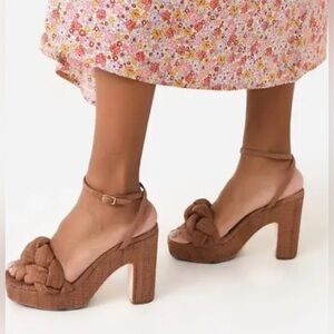 Loeffler  Randall Platform Fae Brown Braided Ankle Strap Sandal Shoe Heels $425